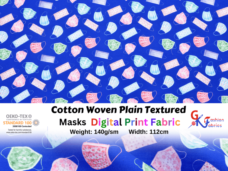 Cotton Woven Plain Textured Masks Digital Print Fabric - D#19 - G.k Fashion Fabrics