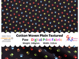Cotton Woven Plain Textured Paw Digital Print Fabric - D#10 - G.k Fashion Fabrics