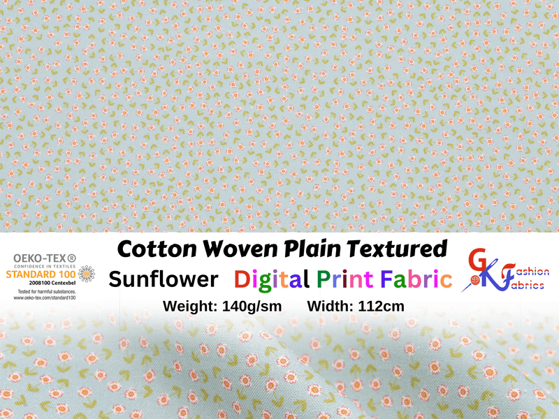 Cotton Woven Plain Textured Sunflower Digital Print Fabric - D#35 - G.k Fashion Fabrics