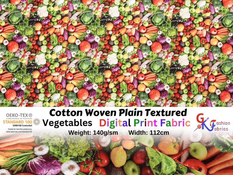 Cotton Woven Plain Textured Vegetables Digital Print Fabric - D#27 - G.k Fashion Fabrics