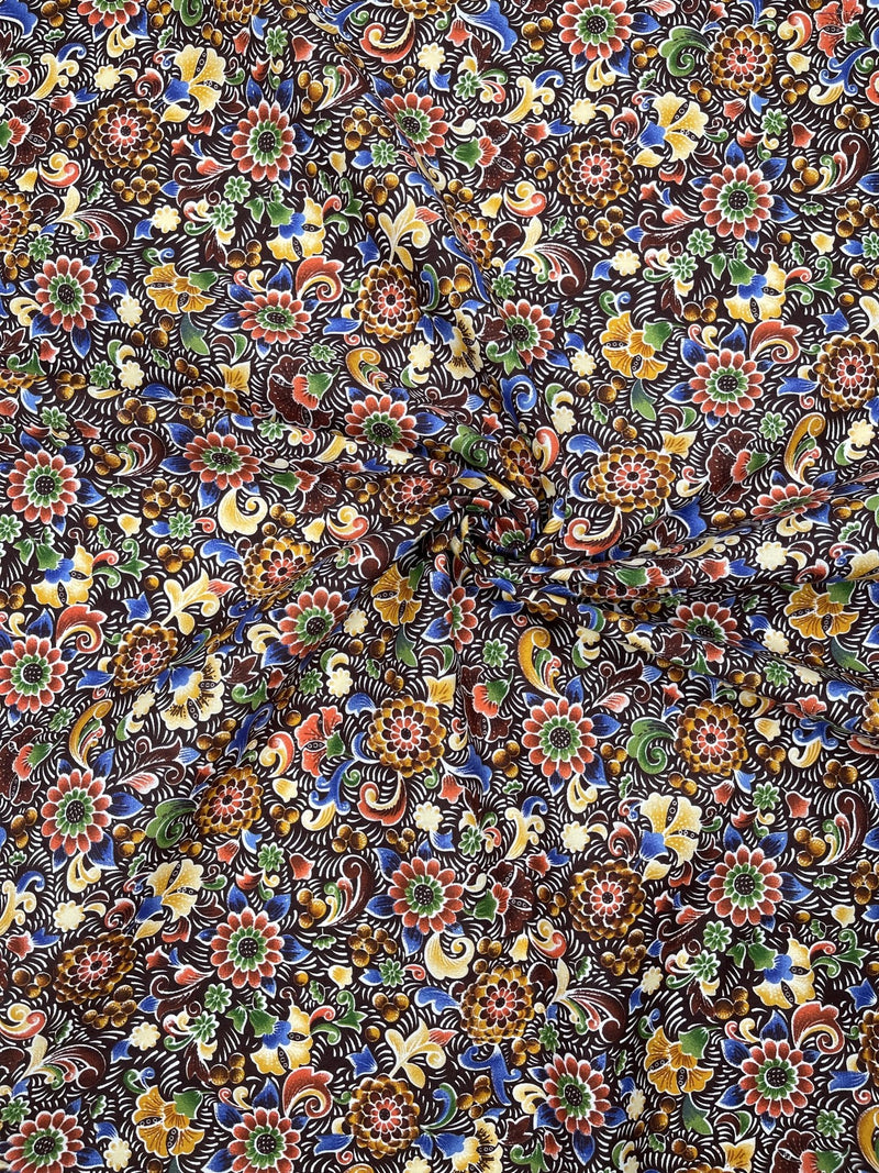 Dark autumn floral - Washed 100% Cotton Poplin Reactive Print -9294 - G.k Fashion Fabrics cotton poplin