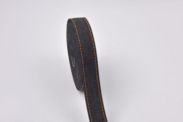 Denim Webbing With side stitches - G.k Fashion Fabrics Black / 16 mm / Price Per Half Yard