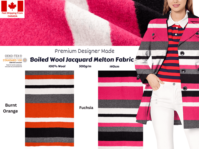 Designer Printed Pink/ Red Stipes Wool Fabric - G.k Fashion Fabrics