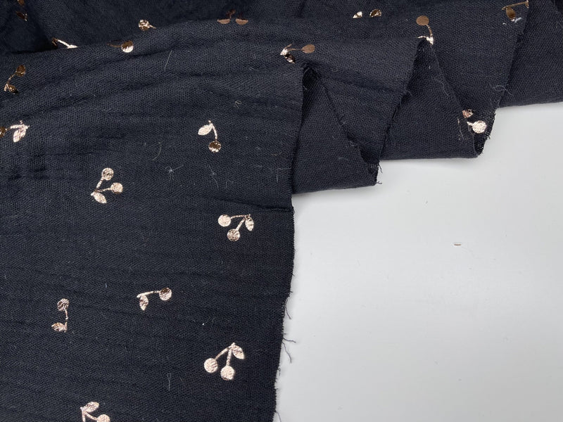 Double Gauze Muslin with Shiny Cherry Print Fabric - G.k Fashion Fabrics