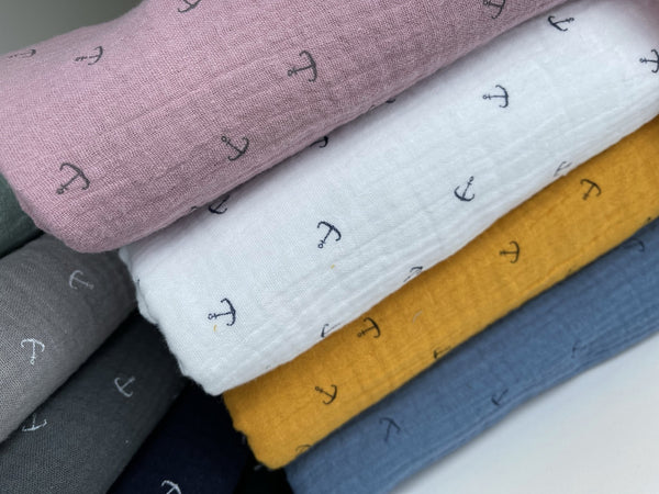 Double layered gauze muslin fabric with anchor print - G.k Fashion Fabrics fabric