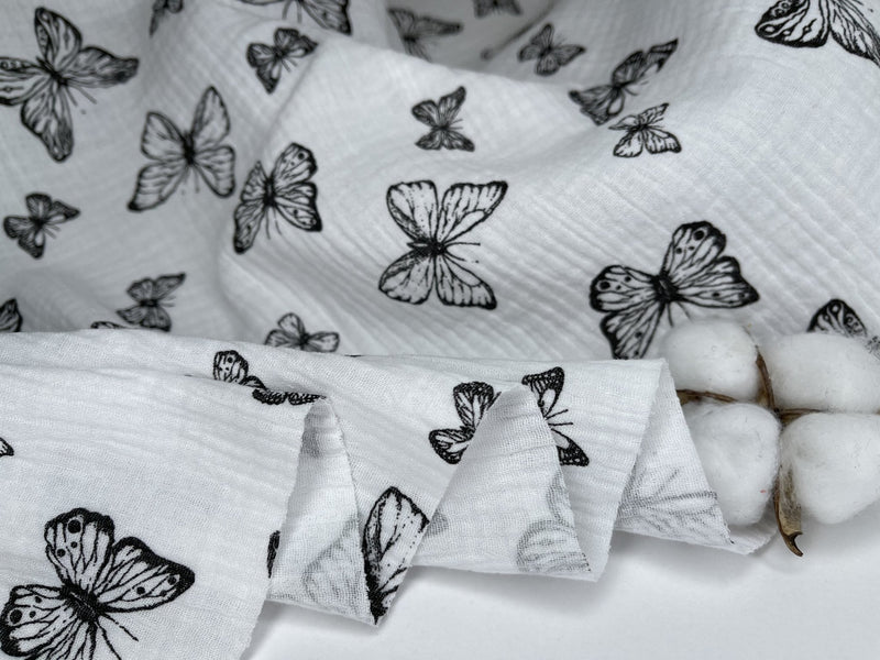 Double Layered Gauze Muslin Fabric With Butterfly Print - G.k Fashion Fabrics fabric