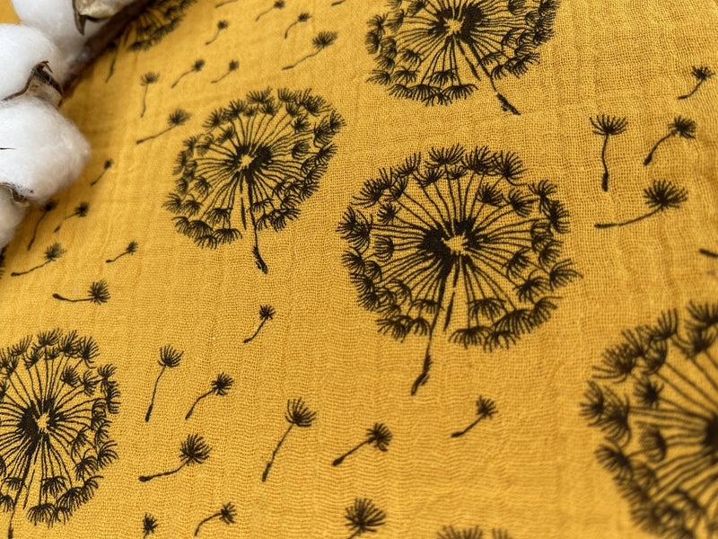 Double Layered Gauze Muslin Fabric With Dandelions Print - G.k Fashion Fabrics fabric