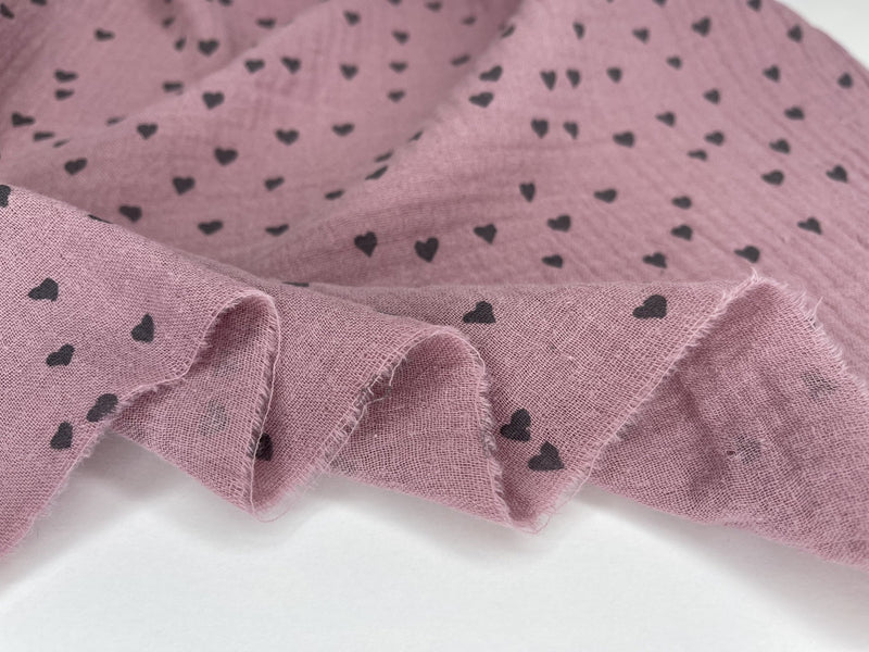 Double Layered Gauze Muslin Fabric With Hearts Print - G.k Fashion Fabrics fabric