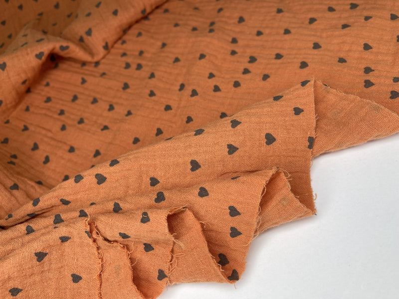 Double Layered Gauze Muslin Fabric With Hearts Print - G.k Fashion Fabrics fabric