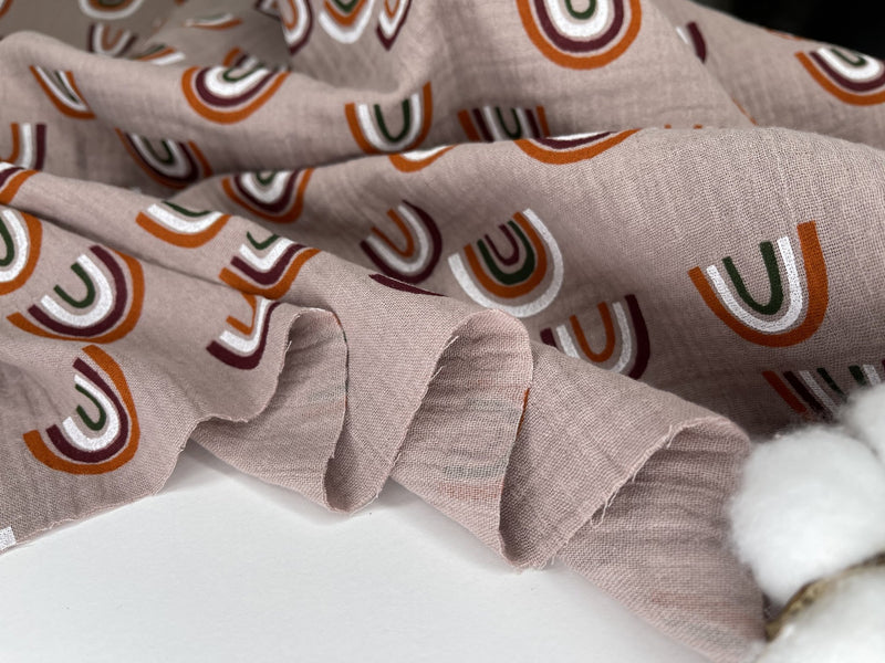 Double Layered Gauze Muslin Fabric With Rainbow Print - G.k Fashion Fabrics fabric