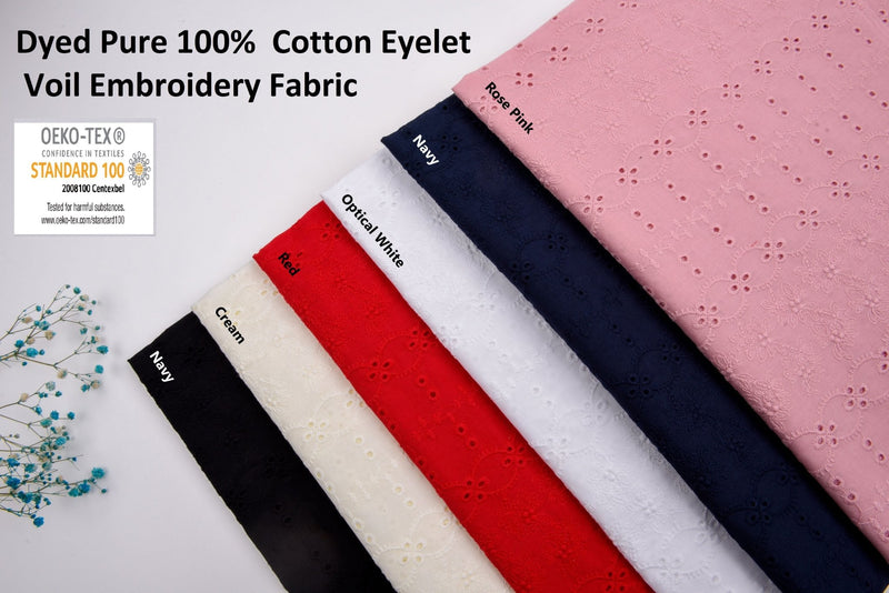 Dyed Pure 100% Cotton Eyelet Voil Embroidery Fabric -GK-27309 - G.k Fashion Fabrics