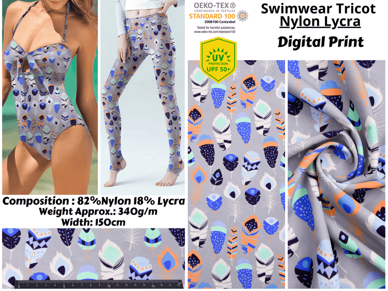 Ethnic Feathers Print Nylon Swimwear Fabric - 562B