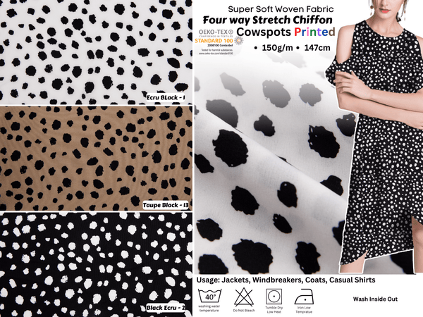 Four way Stretch Chiffon Cow Spots Printed - G.k Fashion Fabrics