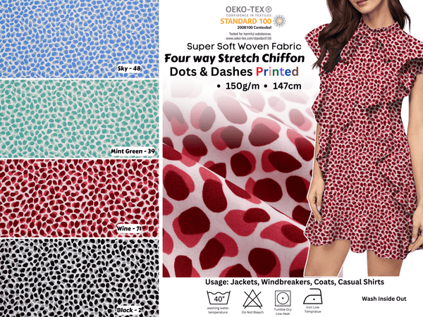 Four way Stretch Chiffon Dots & Dashes Printed - G.k Fashion Fabrics