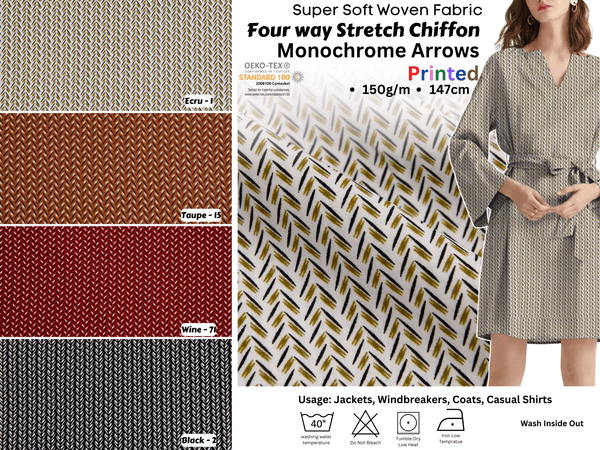 Four way Stretch Chiffon Monochrome Arrows Printed - G.k Fashion Fabrics