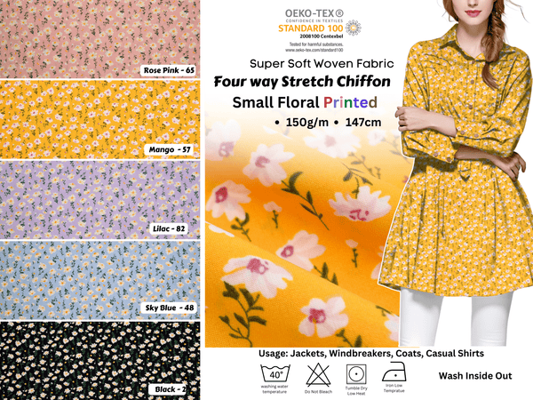 Four way Stretch Chiffon Small Floral Printed - G.k Fashion Fabrics