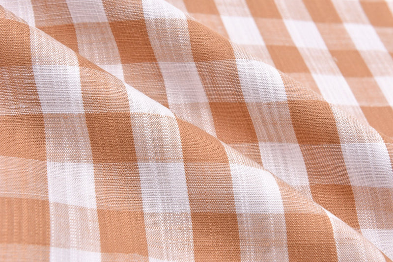 Gingham Checks Washed Viscose Linen Fabric - GK 6600 - G.k Fashion Fabrics Caramel / Price per Half Yard fabric