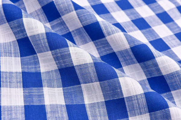 Gingham Checks Washed Viscose Linen Fabric - GK 6600 - G.k Fashion Fabrics Royal / Price per Half Yard fabric
