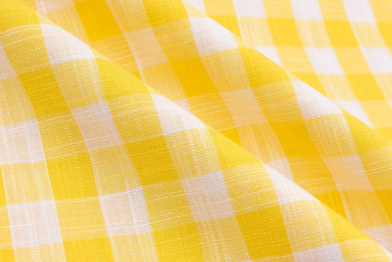 Gingham Checks Washed Viscose Linen Fabric - GK 6600 - G.k Fashion Fabrics Canary / Price per Half Yard fabric