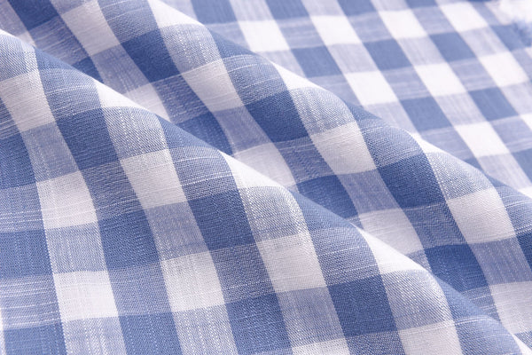 Gingham Checks Washed Viscose Linen Fabric - GK 6600 - G.k Fashion Fabrics Dusty Blue / Price per Half Yard fabric