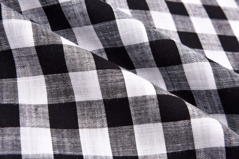 Gingham Checks Washed Viscose Linen Fabric - GK 6600 - G.k Fashion Fabrics Black / Price per Half Yard fabric
