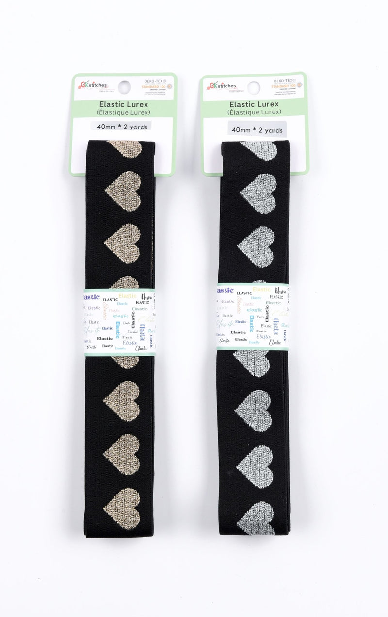 Heart Pattern Elastic Lurex Strap Band - 40mm / 2 Yards Pack - G.k Fashion Fabrics