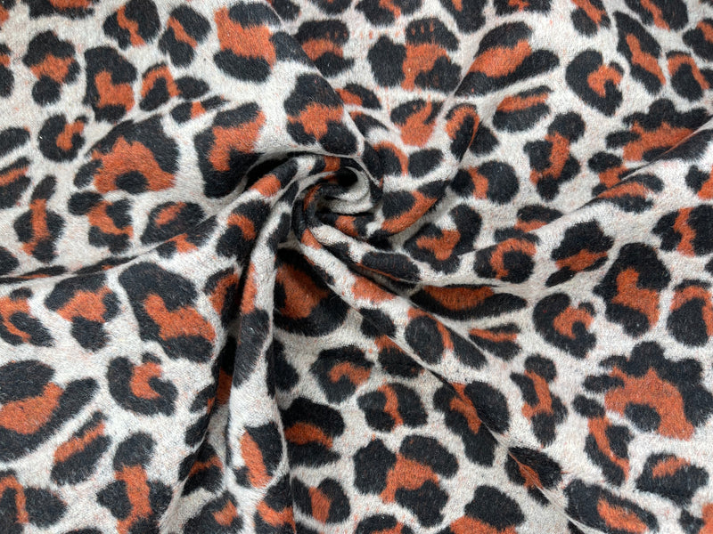100% Boiled Wool Jacquard Leopard Print Fabric / Premium Designer