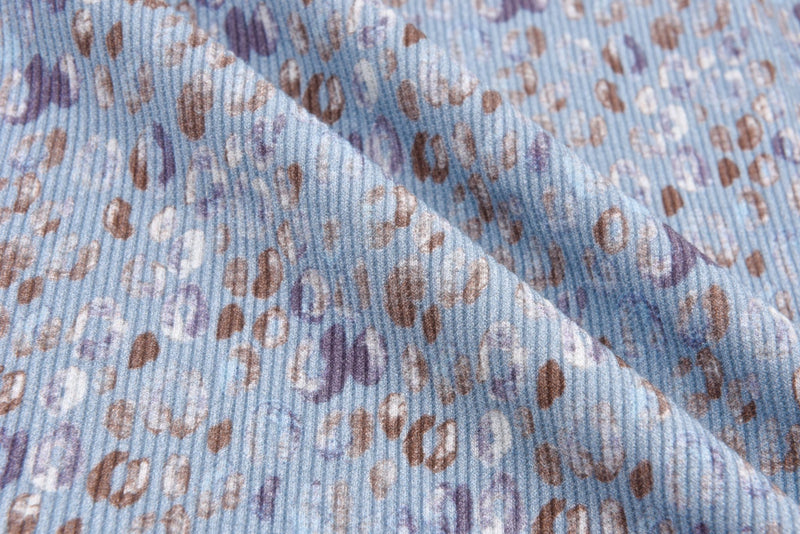 Dusty Peach Banana Leopard Skin Pattern Printed 4x2 Rib Knit Poly Spandex  Fabric by the Yard