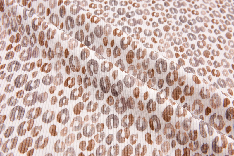 Jersey Spandex Rib Digital Leopard Print - 5074 - G.k Fashion Fabrics Ecru - 151 / Price per Half Yard fabric
