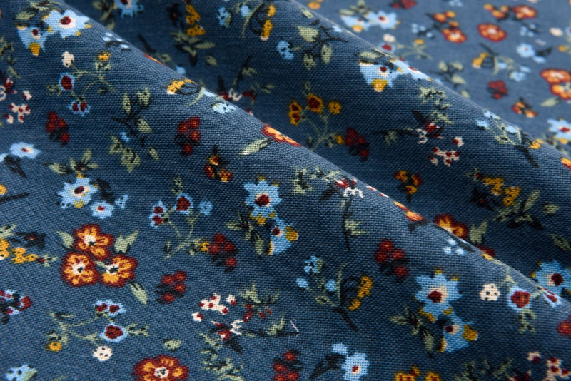 Linen Cotton Blend Classic floral Print - Design -10 - G.k Fashion Fabrics Dusty Blue - 43 / Price per Half Yard linen