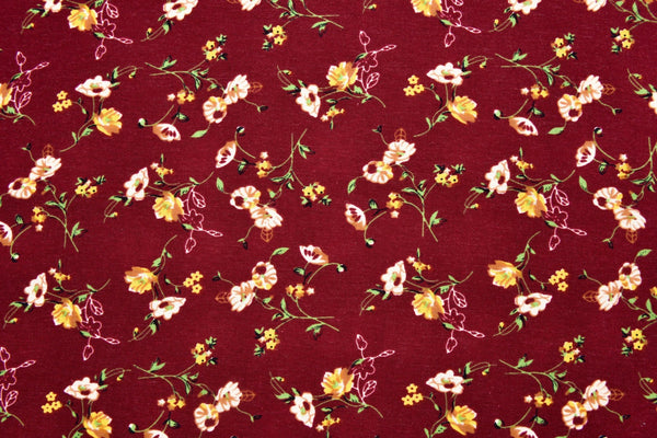 Linen Cotton Blend Vintage Floral Print - Design - 14 - G.k Fashion Fabrics Bordo - 71 / Price per Half Yard linen