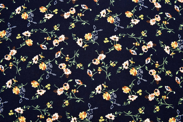 Linen Cotton Blend Vintage Floral Print - Design - 14 - G.k Fashion Fabrics Navy - 3 / Price per Half Yard linen