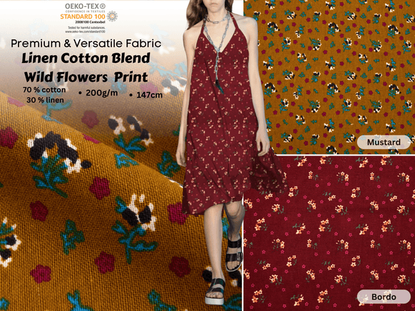 Linen Cotton Blend Wild Flowers Print - Design - 13 - G.k Fashion Fabrics