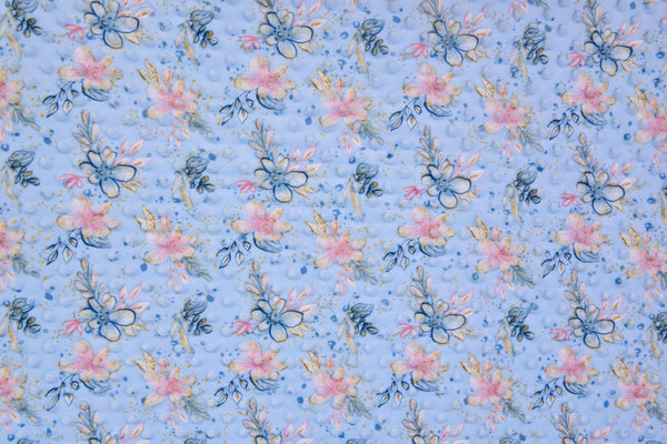 Minky Dots Fleece Flower Digital Print Fabric - 6026 - G.k Fashion Fabrics Baby Blue - 1001 / Price per Half Yard minky