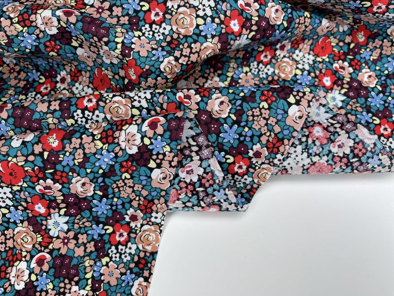 Multi-color floral- Washed 100% Cotton Poplin Reactive Print - 8025 - G.k Fashion Fabrics cotton poplin