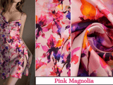 New Original 100% Silk Print Stretch Silk Fabric, 19 Momme Mulberry Silk Fabric.100% CRUELTY-FREE SILK Fashion Apparel width 48 inch - G.k Fashion Fabrics Pink Magnolia / Price per Half Yard Silk