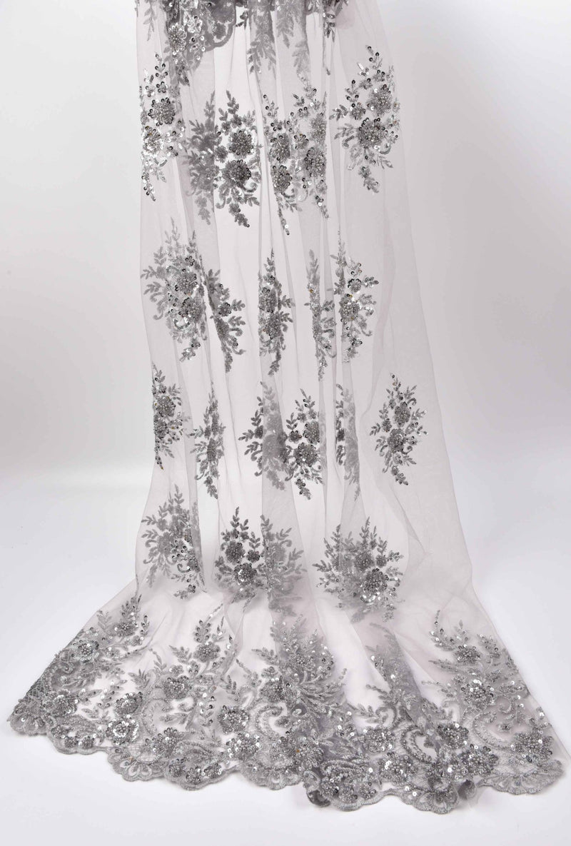 Nylon Mesh Embroidery Bridal Wear Beaute Des Veux Fabric - GK 6648/22 - BTK - 202207-2 - G.k Fashion Fabrics