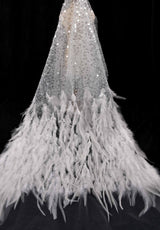 Nylon Mesh Hand Work Feather & Sequins Embroidery Fabric, Bridal Wear - G.k Fashion Fabrics