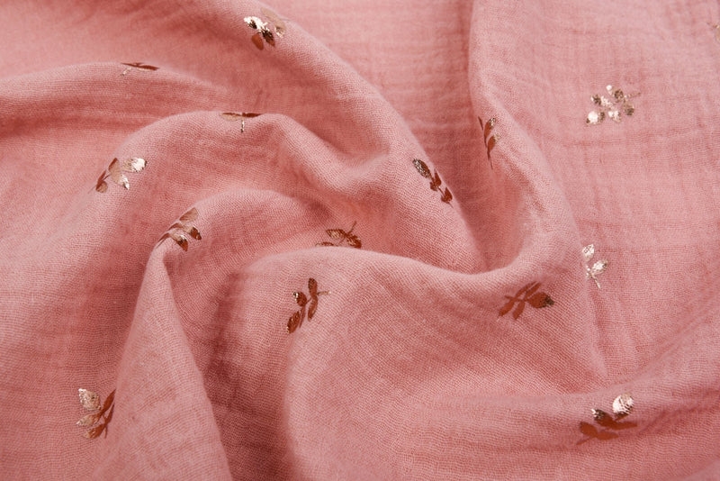 Organic Cotton Gauze With Copper Leaves - G.k Fashion Fabrics