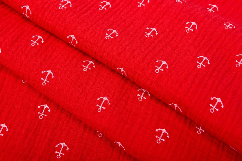 Organic Double Gauze Anchor Print Muslin Fabric - G.k Fashion Fabrics