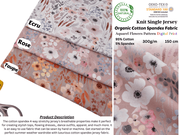 Organic Knit Cotton Spandex Jersey Aquarelle Flowers Digital Print Fabric - 5036 - G.k Fashion Fabrics