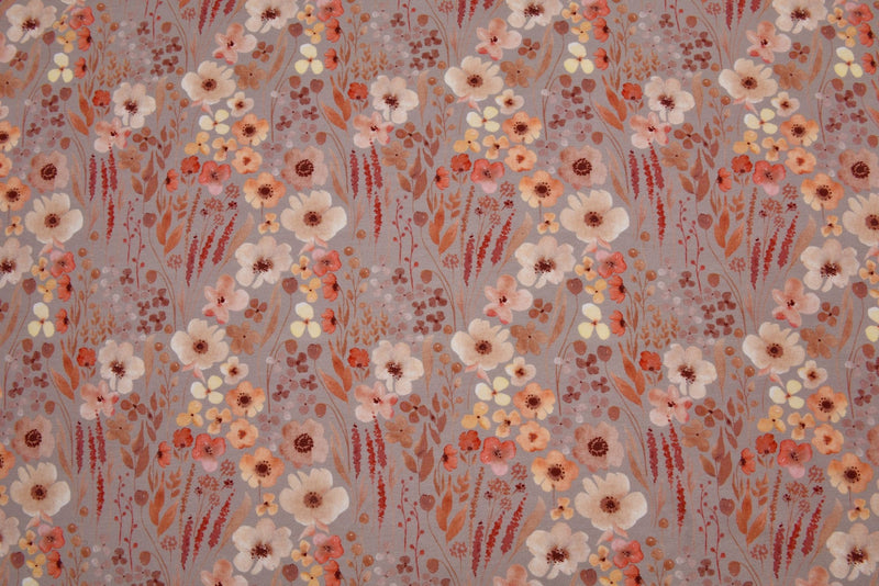 Organic Knit Cotton Spandex Jersey Aquarelle Flowers Digital Print Fabric - 5036 - G.k Fashion Fabrics Taupe - 1453 / Price per Half Yard jersey