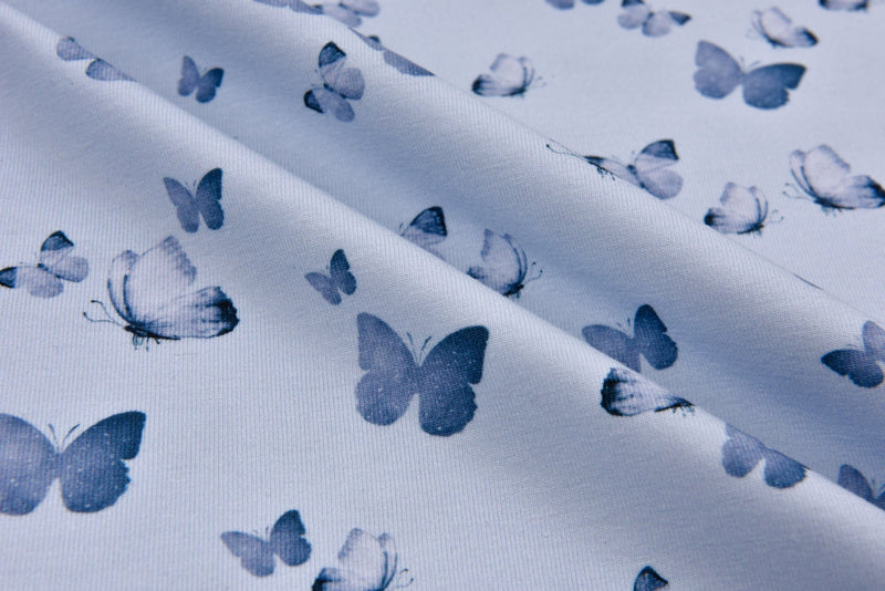 Organic Knit Cotton Spandex Jersey Butterfly Digital Print Fabric - 5081 - G.k Fashion Fabrics Sky Blue - 1001 / Price per Half Yard jersey