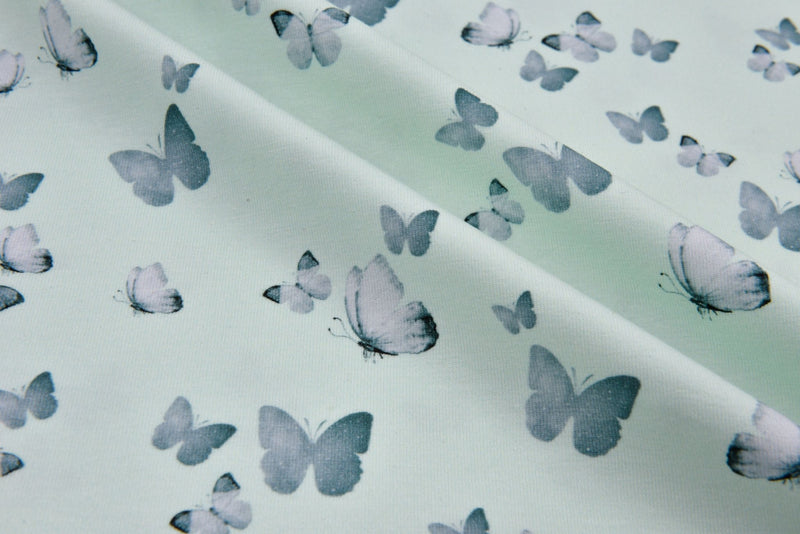 Organic Knit Cotton Spandex Jersey Butterfly Digital Print Fabric - 5081 - G.k Fashion Fabrics Light Mint - 621 / Price per Half Yard jersey