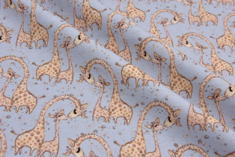 Organic Knit Cotton Spandex Jersey Cute Giraffe Digital Print Fabric - 5067 - G.k Fashion Fabrics Sky Blue - 1001 / Price per Half Yard jersey