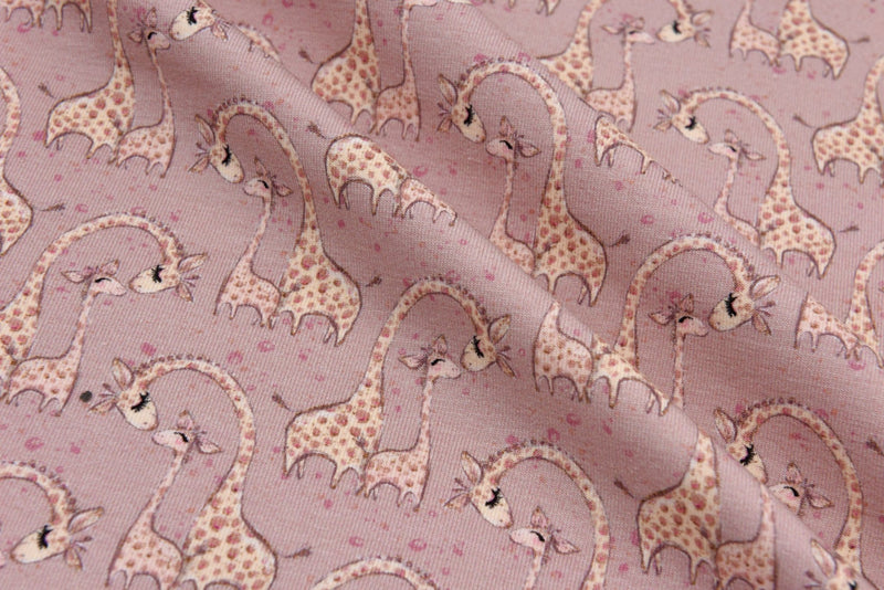 Organic Knit Cotton Spandex Jersey Cute Giraffe Digital Print Fabric - 5067 - G.k Fashion Fabrics Old Rose - 1611 / Price per Half Yard jersey