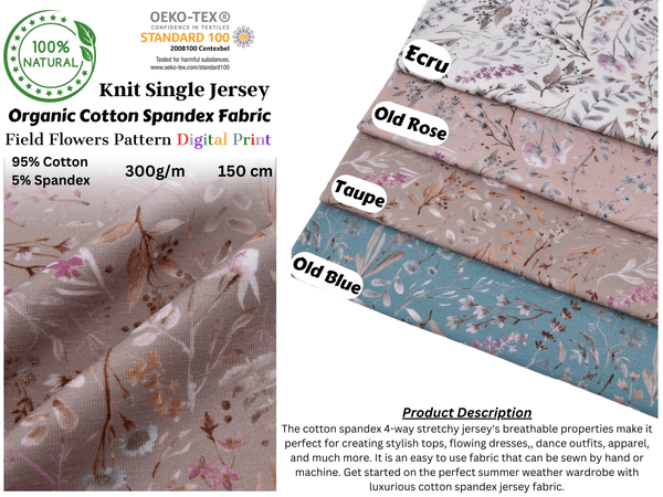 Organic Knit Cotton Spandex Jersey Field Flowers Digital Print Fabric - 5034 - G.k Fashion Fabrics