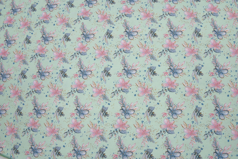 Organic Knit Cotton Spandex Jersey French Floral Digital Print Fabric - 5064 - G.k Fashion Fabrics Mint - 421 / Price per Half Yard jersey