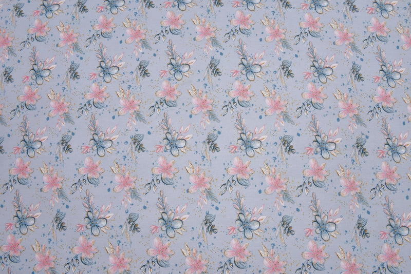 Organic Knit Cotton Spandex Jersey French Floral Digital Print Fabric - 5064 - G.k Fashion Fabrics Sky Blue - 1001 / Price per Half Yard jersey