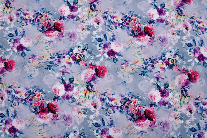 Organic Knit Cotton Spandex Jersey Roses Digital Print Fabric - 6045 - G.k Fashion Fabrics Sky - 1201 / Price per Half Yard jersey